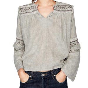 NWOT Zara Gray Embroidered Peasant Top Size Small